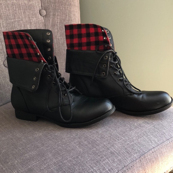 plaid combat boots